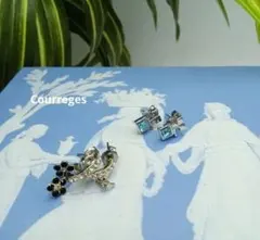 【Courreges 2点セット】ブルーストーン、フラワーモチーフ ピアス