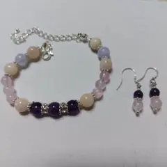 ２天然石ブレスレットとピアスセット
