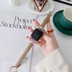 アップルウォッチ☆バンド 合皮 42/44/45mmライトブラウン＋シルバー