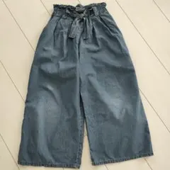 キッズ デニム ワイドパンツ リボン付き