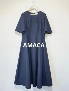 45R フラワーパッチ ノースリーブ ワンピース ネイビー コットン 