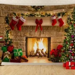 暖炉　タペストリー　インテリア　壁飾り　クリスマス　おしゃれ　大判　パーティー