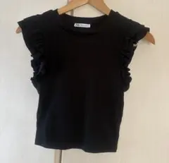 ZARA ザラ フリル ノースリーブ ショート丈トップス ブラック