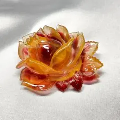 ヴィンテージ 薔薇 ブローチ 琥珀色 ローズ 大ぶり グラデーション レトロ