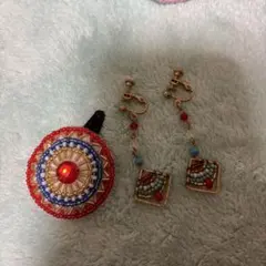 鳥取しゃんしゃん祭り 傘モチーフ ヘアピン＆イヤリングセット 和風 ビーズ
