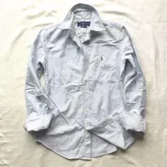 ポロラルフローレン　ストライプ　シャツ　ブルー　L相当　刺繍　極美品　ブラウス