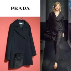 PRADA 06AW Asymmetrical Fur pocket coat