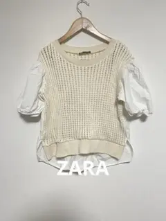 ZARA クロシェット かぎ編み 切り替え 半袖 ブラウス パフスリーブ