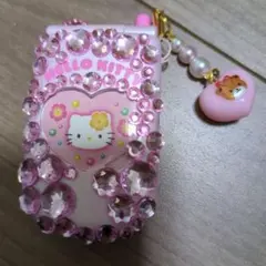 サンリオ　ハローキティ　シール貼付済み　ガラケーキーホルダー