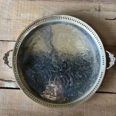 ヴィンテージ北アフリカ工芸 真鍮製 トレイ 34cm ハンドメイド 手彫り