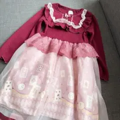 axes femme kids フリル付きワインレッドワンピース 120cm