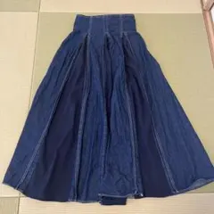 Mサイズ　デニムひだ切り替えスカート　リボンのサムネイル