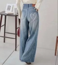 chico ハートプリントボックスワイドデニムパンツ / 1サイズ