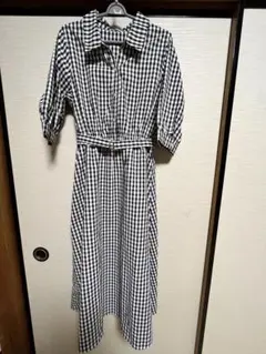 ハニーズ　モノトーン ギンガムチェック柄 シャツワンピース ベルト付き