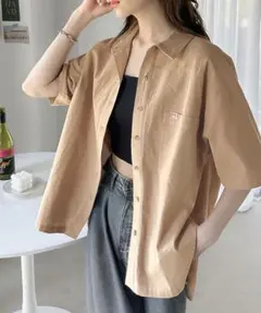 JaVa ジャバコラボ　コットン100％ サイドスリット半袖シャツ