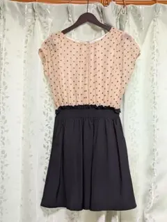 ドット柄シフォン切り替え半袖トップスのサムネイル