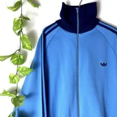 訳あり/良品✨アディダス 西ドイツ製 トラックジャケット 水色×紺 4号 L相当