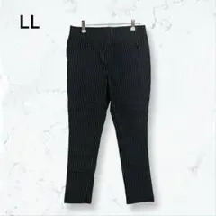s264ストレッチパンツ 紺 LL ストライプ ウエストゴム ストレート 春夏秋