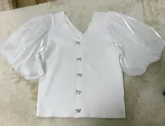 リボンボタンシアースリーブニットトップス［kz518］