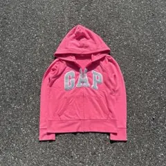 old gap ジップパーカー 短丈 y2k シティー ピンク 刺繍ロ