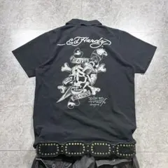 00s【Ed Hardy】polo shirt/Y2K/swag/skull/黒のサムネイル