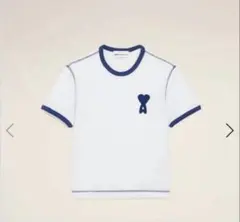 amiparis アミパリス ホワイト ニットパッチ ネイビー 半袖 Tシャツ amiparis アミパリス ホワイト ニットパッチ ネイビー 半袖 Tシャツ