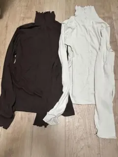 GU ハイネック 長袖 リブトップス