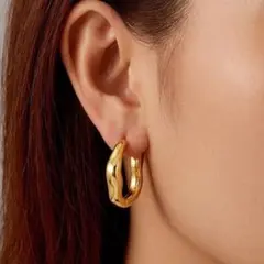 ゴールド ピアス ステンレス 18K 楕円 U型 金属アレルギー 波状 フープ