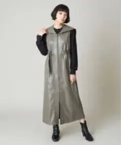 イトキンMAISON SPECIALオリーブグリーン 合成皮革 ロングワンピースのサムネイル