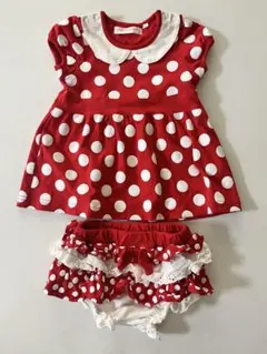 ミニーちゃんコスプレ　赤い水玉ワンピースとショートパンツセット
