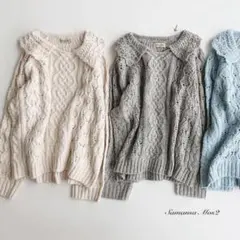SamansaMos2新品タグ付き 柄編み衿付ニット ベージュ