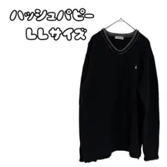 Hush Puppies ハッシュパピー 犬刺繍 ニット LLサイズ 黒