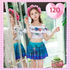 ♡新入荷♡水着 ビキニ フラワー 蝶 キッズ 女の子 青緑 120