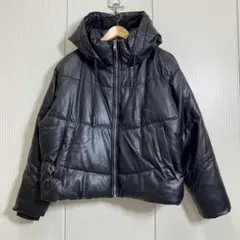 ZARA ザラ　フェイクレザーパフジャケット ダウンジャケット フード付き