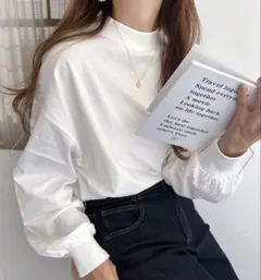 and me モックネック ボリューム袖 長袖 Tシャツ コットン カットソーのサムネイル
