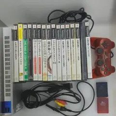 【すぐ遊べるセット】PS2 本体 サテンシルバー コントローラー ソフト16本付