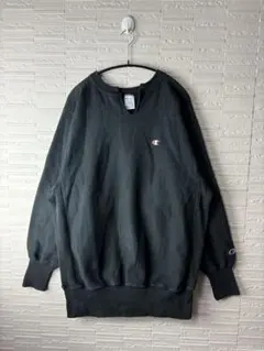 90s チャンピオン 目付きロゴ　リバースウィーブ スウェット　黒無地　XL