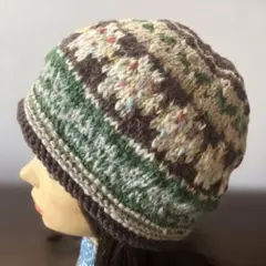 ビーニー キャップ　ニット帽子　クロシェハット　クラッシャーハット　柄編み