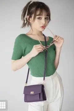 GRL スクエアネックリブニットトップス 半袖 グリーン 【rut251】のサムネイル