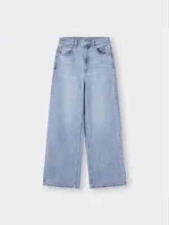 美品 GU ハイウエストセミワイドジーンズ ライトブルー S