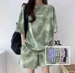 レディース 半袖短パンセット ルームウェア 部屋着 2点セット グリーン XL