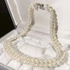 テリ強✨ あこや パール 2連ネックレス シルバー金具 7.0-7.5mm