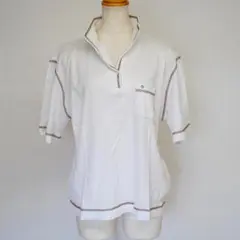 Topys 半袖シャツ コットン100% ホワイトブラウンステッチ A-8.72