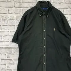 ラルフローレン半袖シャツ！ダークグリーンL ロゴ刺繍 0316
