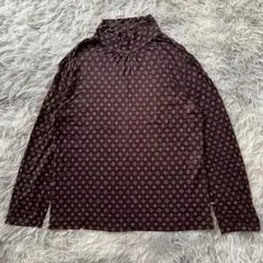 【美品✨】幾何学模様ダークブラウン長袖ハイネックトップス M 日本製