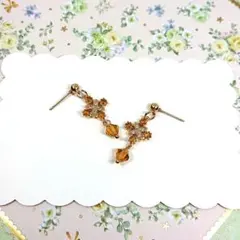 No.179☆フラワー×スクエア（オレンジブラウン） ピアス イヤリング