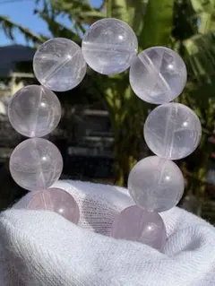 ✳レア❗️優しい色　13.7mm 高品質　逸品ローズクォーツ ブレス ブレスレット