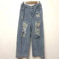 レース ダメージデニムパンツ　Lサイズのサムネイル