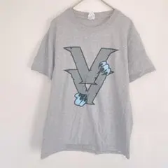 春夏 ポートアンドカンパニー 半袖Tシャツ L グレー Vロゴ Y2K 爪痕