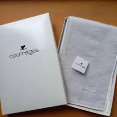 日本製　Courreges　クレージュ　ハンドタオル　綿　グレー×ベージュ系